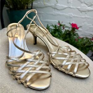 Ralph Lauren metallic gold leather low heel sandals size 9.5